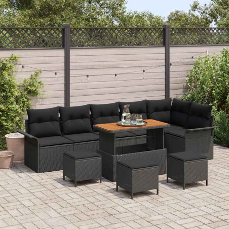 vidaXL Set da Giardino con 10 Pezzi e Cuscini in Rattan Nero e Acacia