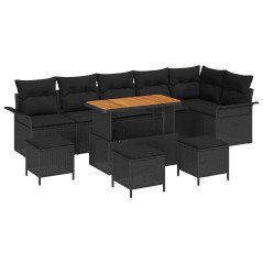 vidaXL Set da Giardino con 10 Pezzi e Cuscini in Rattan Nero e Acacia