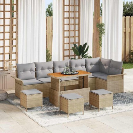 vidaXL Set da Giardino da 10 Pezzi con Cuscini Beige in Rattan Sintetico e Acacia