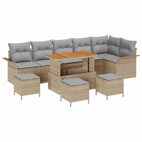 vidaXL Set da Giardino da 10 Pezzi con Cuscini Beige in Rattan Sintetico e Acacia