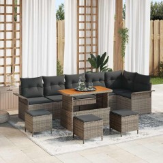 vidaXL Set Divano da Giardino 10 Pezzi con Cuscini Grigio in Rattan Sintetico e Acacia