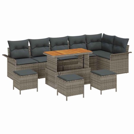vidaXL Set Divano da Giardino 10 Pezzi con Cuscini Grigio in Rattan Sintetico e Acacia