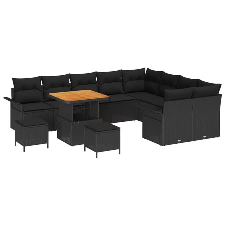 vidaXL Set da Giardino in 12 Pezzi con Cuscini in Rattan Sintetico Nero e Legno di Acacia