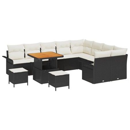vidaXL Set di divani da giardino da 12 pezzi con cuscini neri in rattan e acacia.