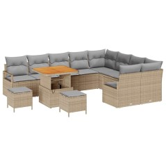 vidaXL Set di Divani da Giardino 12 Pezzi con Cuscini in Rattan Sintetico Beige e Acacia.