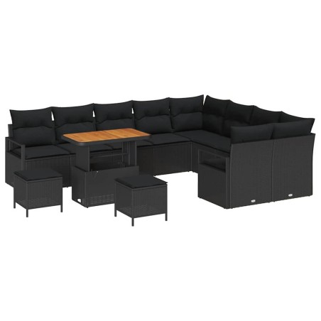 vidaXL Set Divano da Giardino 12 Pezzi con Cuscini in Rattan Sintetico Nero e Acacia