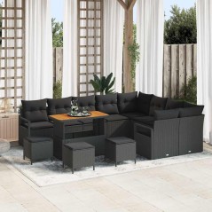 vidaXL Set Divano da Giardino a 13 Pezzi in Rattan Nero e Legno di Acacia con Cuscini