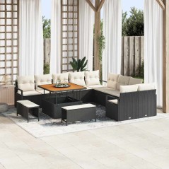 Set di divani da giardino vidaXL di 13 pezzi con cuscini in polyrattan nero e acacia