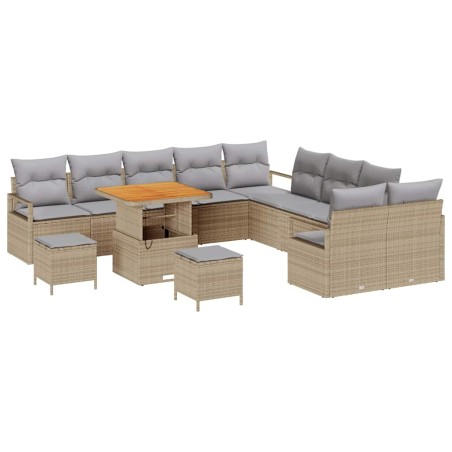 vidaXL Set da giardino di 13 pezzi con cuscini in rattan sintetico beige e struttura in acacia