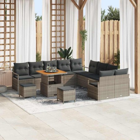 vidaXL Set da giardino con cuscini, 13 pezzi, in polyrattan grigio e legno di acacia