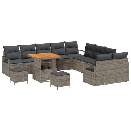 vidaXL Set da giardino con cuscini, 13 pezzi, in polyrattan grigio e legno di acacia