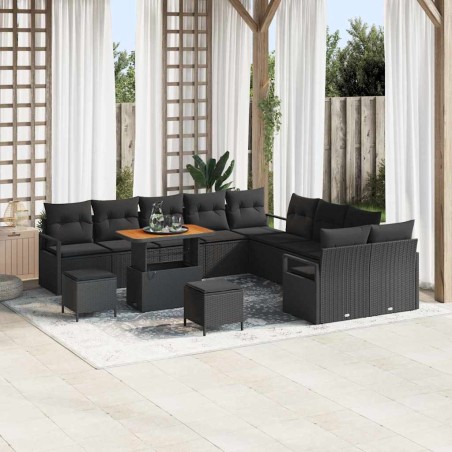 vidaXL Set Giardino a 13 Pezzi con Cuscini in Rattan Nero e Acacia