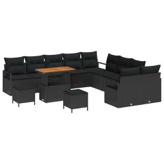 vidaXL Set Giardino a 13 Pezzi con Cuscini in Rattan Nero e Acacia