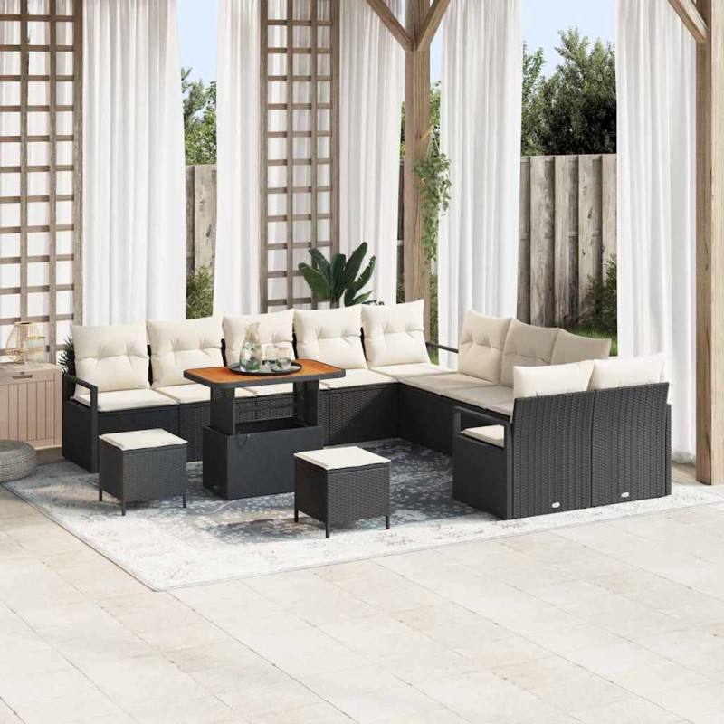 vidaXL Set di divani da giardino in 13 pezzi con cuscini, rattan polyrattan nero e acacia vidaXL Set di divani da giardino in 13 pezzi con cuscini, rattan polyrattan nero e acacia