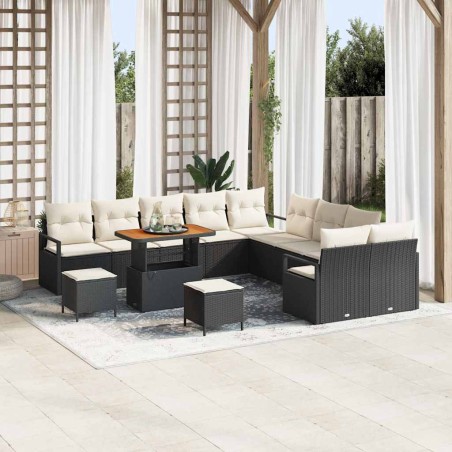 vidaXL Set di divani da giardino in 13 pezzi con cuscini, rattan polyrattan nero e acacia