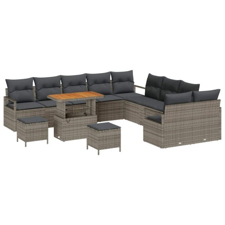 vidaXL Set di divani da giardino da 13 pezzi in rattan grigio con cuscini in acacia