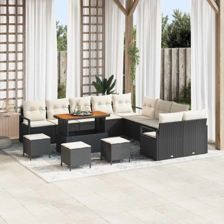 vidaXL Set da Giardino in Rattan Sintetico da 14 Pezzi con Cuscini Neri