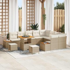 vidaXL Set da Giardino con 12 pezzi e cuscini beige in rattan sintetico e legno di acacia