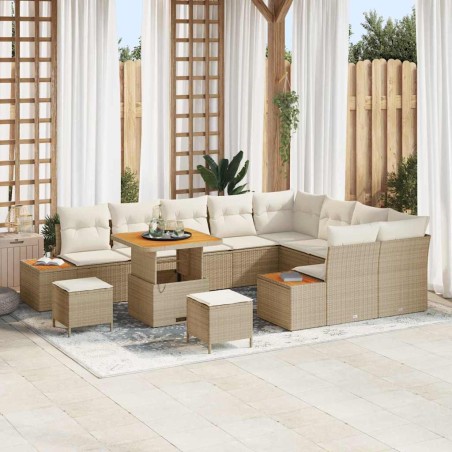vidaXL Set da Giardino con 12 pezzi e cuscini beige in rattan sintetico e legno di acacia