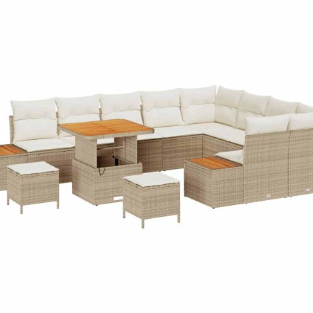 vidaXL Set da Giardino con 12 pezzi e cuscini beige in rattan sintetico e legno di acacia