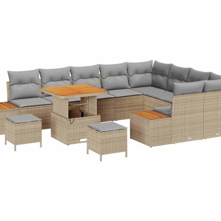 vidaXL Set da Giardino di 12 Pezzi in Rattan Sintetico e Legno di Acacia con Cuscini Beige