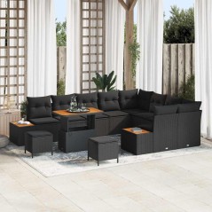 vidaXL Set di Sofà da Giardino in 12 Pezzi con Cuscini in Rattan Sintetico Nero e Struttura in Legno di Acacia