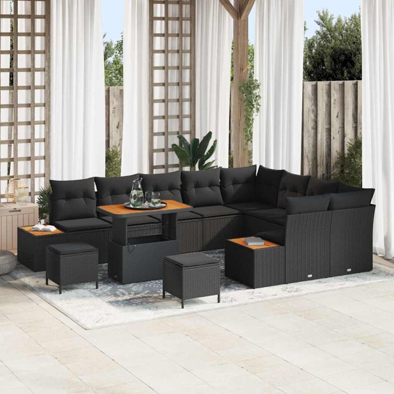 vidaXL Set di Sofà da Giardino in 12 Pezzi con Cuscini in Rattan Sintetico Nero e Struttura in Legno di Acacia vidaXL Set di Sofà da Giardino in 12 Pezzi con Cuscini in Rattan Sintetico Nero e Struttura in Legno di Acacia