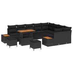 vidaXL Set di Sofà da Giardino in 12 Pezzi con Cuscini in Rattan Sintetico Nero e Struttura in Legno di Acacia