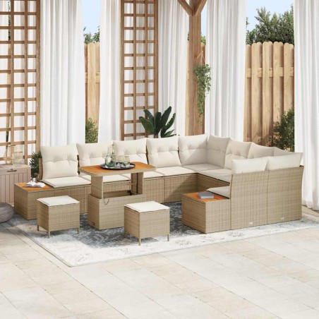 vidaXL Set di divani da giardino , 12 pezzi con cuscini beige in polyrattan e legno di acacia