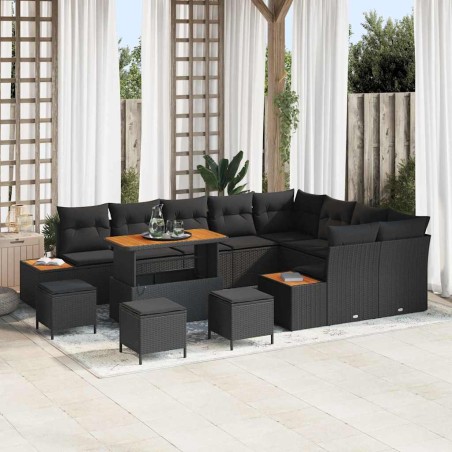 vidaXL Set da giardino di 13 pezzi con cuscini in rattan nero e acacia