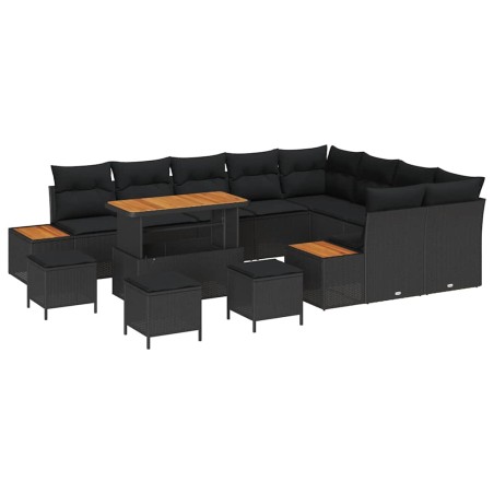 vidaXL Set da giardino di 13 pezzi con cuscini in rattan nero e acacia