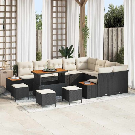vidaXL Set da Giardino 13 Pezzi con Cuscini in Rattan Nero e Legno di Acacia