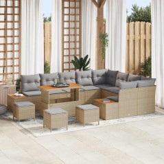 vidaXL Set da Giardino a 13 Pezzi con Cuscini Beige in Poly Rattan e Legno di Acacia