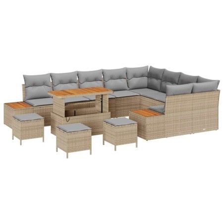 vidaXL Set da Giardino a 13 Pezzi con Cuscini Beige in Poly Rattan e Legno di Acacia