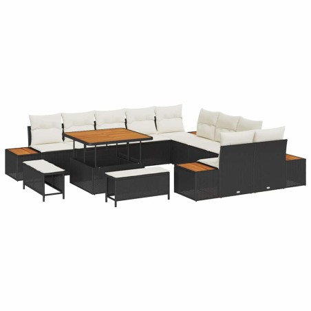 vidaXL Set Divano da Giardino da 13 Pezzi con Cuscini in Rattan Nero e Acacia