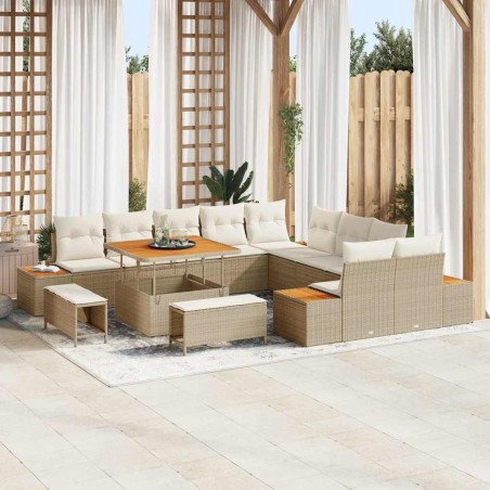 vidaXL Set di divani da giardino in 13 pezzi con cuscini beige in rattan sintetico e acacia