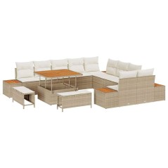 vidaXL Set di divani da giardino in 13 pezzi con cuscini beige in rattan sintetico e acacia