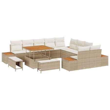 vidaXL Set di divani da giardino in 13 pezzi con cuscini beige in rattan sintetico e acacia