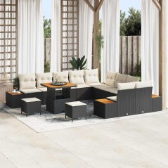 vidaXL Set da Giardino di 13 Pezzi con Cuscini in Rattan Nero e Acacia