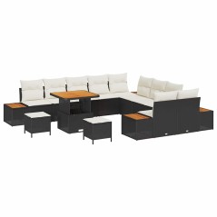 vidaXL Set da Giardino di 13 Pezzi con Cuscini in Rattan Nero e Acacia
