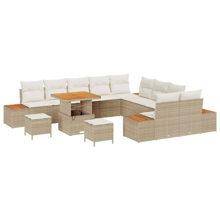 vidaXL Set di Divani da Giardino in Rattan Sintetico da 13 Pezzi con Cuscini Beige in Acacia