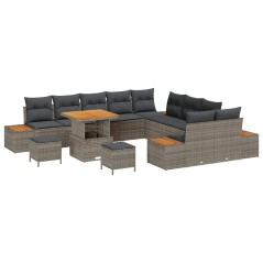 vidaXL Set Divano da Giardino da 13 Pezzi con Cuscini Grigi in Rattan Sintetico e Acacia.