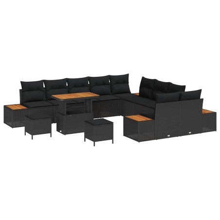 vidaXL Set Divano da Giardino da 13 Pezzi con Cuscini Nero in Poly Rattan e Acacia
