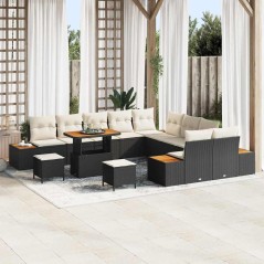 vidaXL Set Divano da Giardino in 13 Pezzi con Cuscini in Rattan Sintetico Nero e Acacia