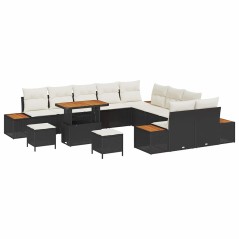 vidaXL Set Divano da Giardino in 13 Pezzi con Cuscini in Rattan Sintetico Nero e Acacia