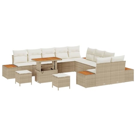 vidaXL Set di Sofà da Giardino da 13 Pezzi con Cuscini Beige in Rattan Sintetico e Acacia