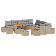 vidaXL Set Divano da Giardino da 13 Pezzi con Cuscini Beige in Polyrattan e Acacia