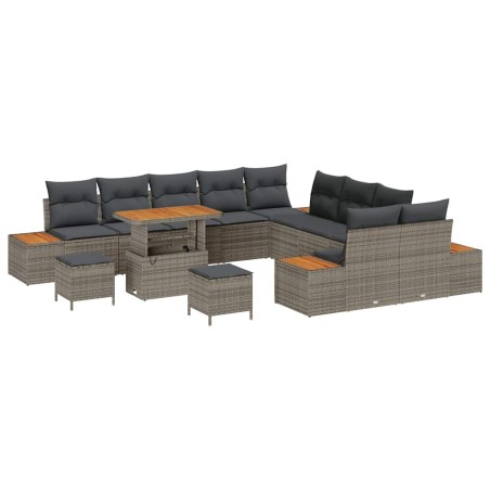 vidaXL Set Divano da Giardino da 13 Pezzi con Cuscini Grigi in Poly Rattan e Legno di Acacia