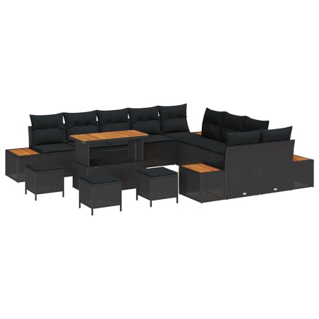 vidaXL Set di Sofà da Giardino da 14 Pezzi con Cuscini in Rattan Sintetico Nero e Acacia