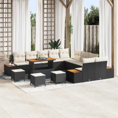 vidaXL Set da giardino di 14 pezzi con divani in rattan sintetico e cuscini neri